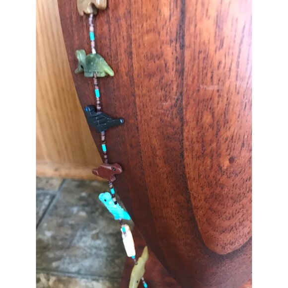 Vtg Zuni Fetish Necklace Native American Hand Carved Brown Bear Center - Picture 9 of 10